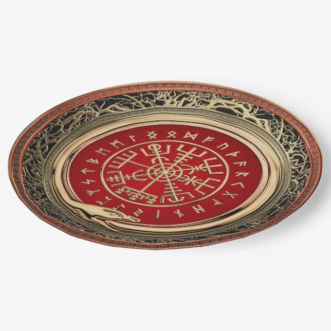 Assiettes En Carton [510] Vegvisir - Viking Gold Magic Runic Compass (Angle)