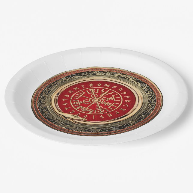 Assiettes En Carton [510] Vegvisir - Viking Gold Magic Runic Compass (Angle)