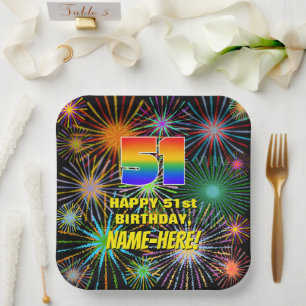 Assiettes En Carton 51e anniversaire : Feu d'artifice coloré et amusan