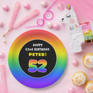 Assiettes En Carton 52e anniversaire : Arc-en-ciel coloré # 52, Nom pe