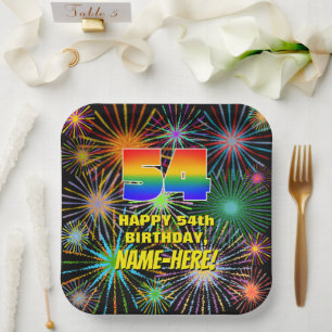Assiettes En Carton 54e anniversaire : Feu d'artifice coloré et amusan