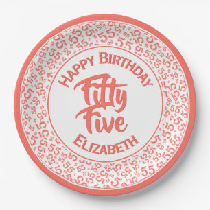 Assiettes En Carton 55e anniversaire Numéro de Cool Motif Coral/Blanc