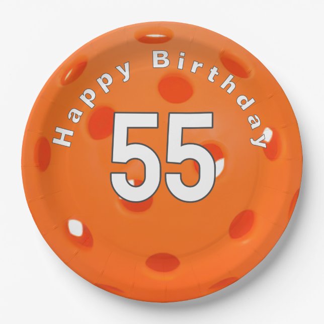 Assiettes En Carton 55e anniversaire Orange Pickleball (Devant)