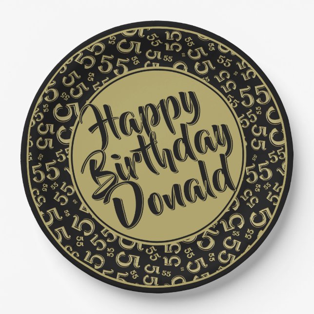 Assiettes En Carton 55th Black/Gold Random Number Pattern (Devant)