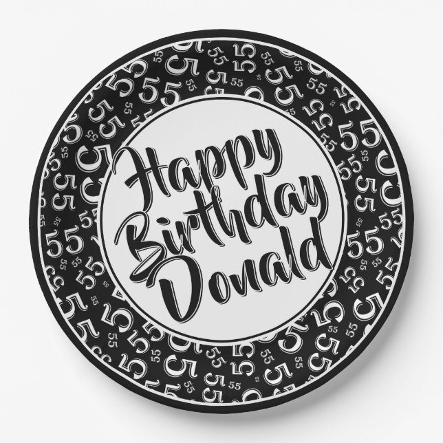 Assiettes En Carton 55th Black/White Random Number Pattern (Devant)