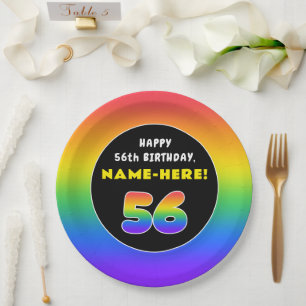 Assiettes En Carton 56e anniversaire : Arc-en-ciel coloré # 56, Nom pe