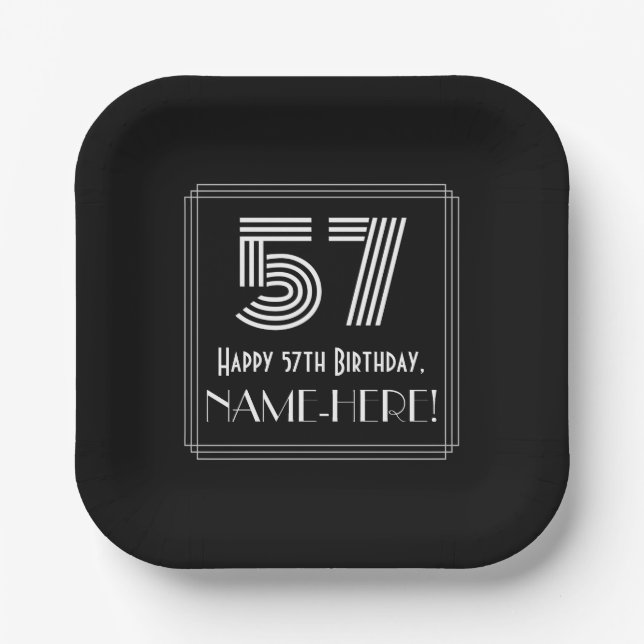 Assiettes En Carton 57e anniversaire — Art Déco Inspiré Look "57" + No (Recto)