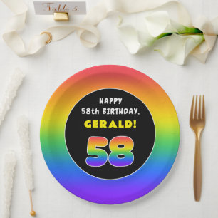 Assiettes En Carton 58e anniversaire : Arc-en-ciel coloré # 58, Nom pe
