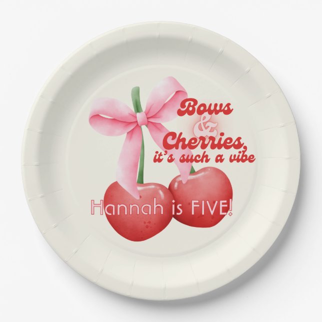 Assiettes En Carton 5 Anniversaire Coquette Cerises Bows Bulles Lettre (Devant)