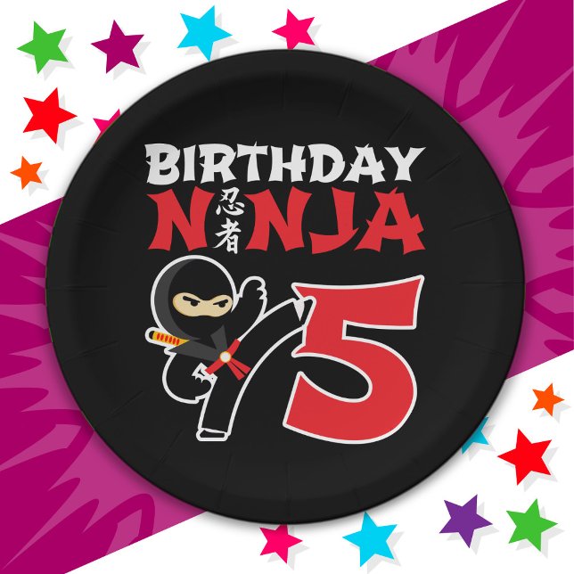 Assiettes En Carton 5 ans Karate Ninja Party Enfants 5e anniversaire (Créateur téléchargé)