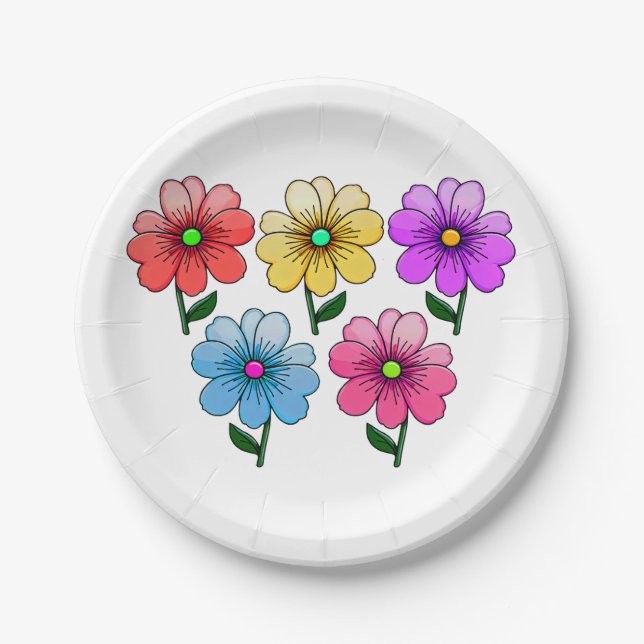 Assiettes En Carton 5 Fleurs de couleur (Devant)