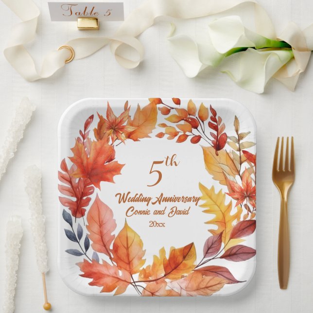 Assiettes En Carton 5e anniversaire du Mariage automne floral (Mariage)