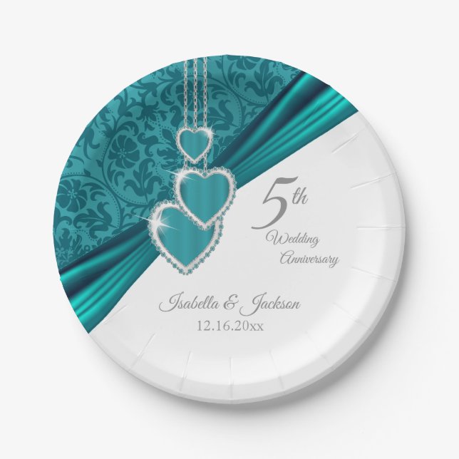 Assiettes En Carton 5e anniversaire du Mariage turquoise (Devant)