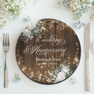 Assiettes En Carton 5e anniversaire Mariage Lumières à cordes rustique