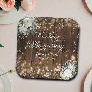Assiettes En Carton 5e anniversaire Mariage Lumières à cordes rustique
