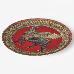 Assiettes En Carton [600] Assyrian Winged Bull : Gold and Black Lamass