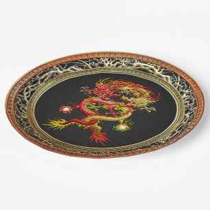 Assiettes En Carton [600] Dragons rouges et jaunes