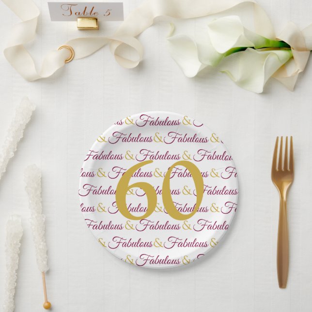 Assiettes En Carton 60 et fabuleux Elégant 60e anniversaire (Mariage)