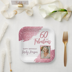 Assiettes En Carton 60 et fabuleux Parties scintillant rose photo 60e