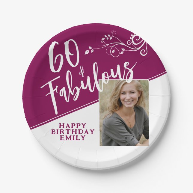 Assiettes En Carton 60 et fabuleux Script Photo Magenta 60e anniversai (Devant)