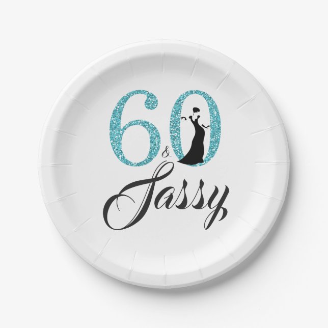 Assiettes En Carton 60 et Sassy Blue Parties scintillant fête d'annive (Devant)