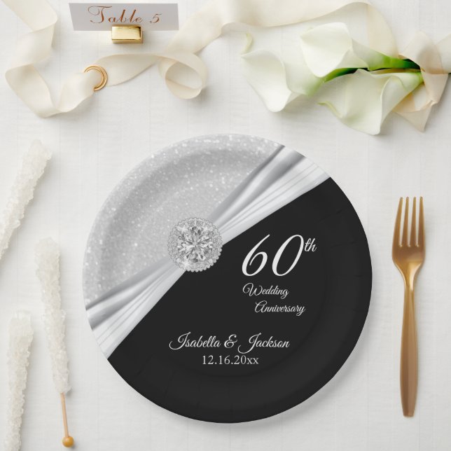 Assiettes En Carton 60e / 75e anniversaire de Mariage diamant sur Balc (Mariage)