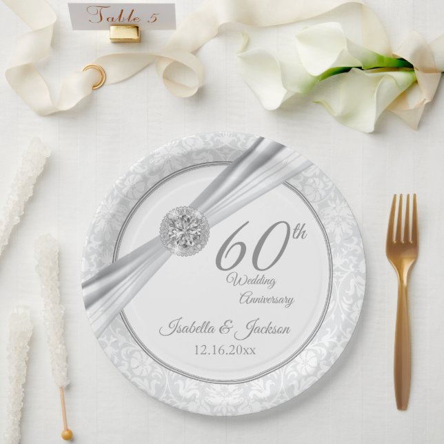 Assiettes En Carton 60e / 75e Anniversaire du diamant (Mariage)