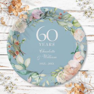 Assiettes En Carton 60e 75e anniversaire du diamant Floral Rose
