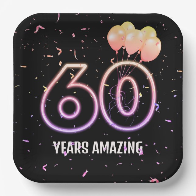 Assiettes En Carton 60e anniversaire Balloons et Confetti (Recto)