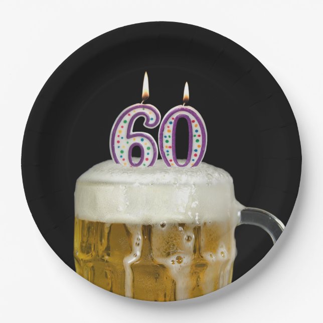 Assiettes En Carton 60e anniversaire Bière sur noir (Devant)