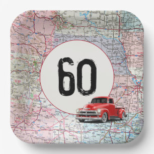 Assiettes En Carton 60e anniversaire Camion rouge Retro sur la carte r