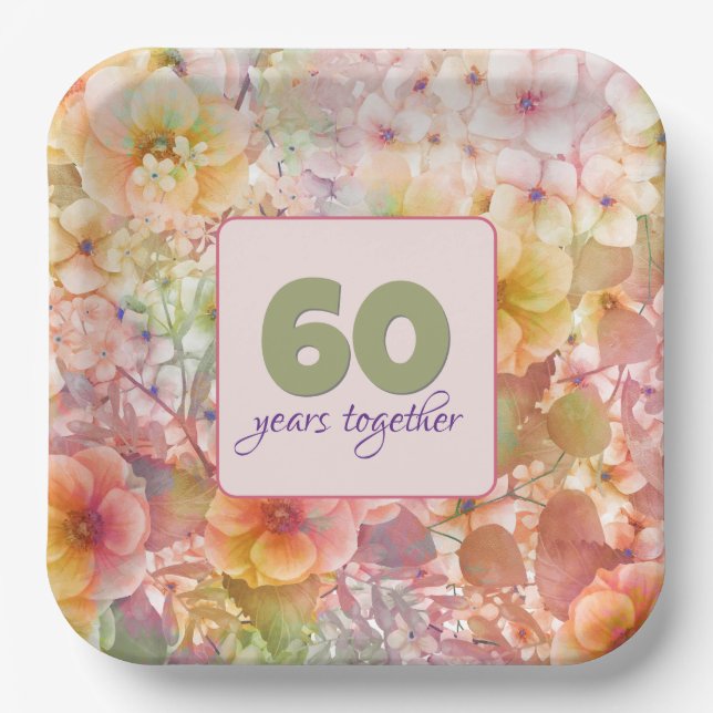 Assiettes En Carton 60e anniversaire Cosmos Floral Design (Recto)