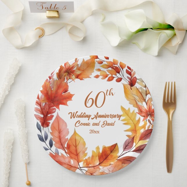 Assiettes En Carton 60e anniversaire de Mariage automne floral (Mariage)