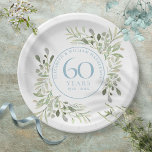 Assiettes En Carton 60e anniversaire de Mariage diamant verdure<br><div class="desc">Doté d'une délicate aquarelle de verdure de jardin de campagne,  ce design botanique 60ème anniversaire mariage chic peut être personnalisé avec vos informations spéciales du soixantième anniversaire dans un élégant texte bleu diamant. Conçu par Thisisnotme©</div>