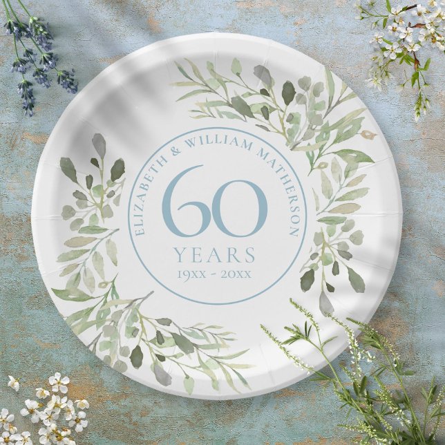 Assiettes En Carton 60e anniversaire de mariage diamant verdure (Créateur téléchargé)