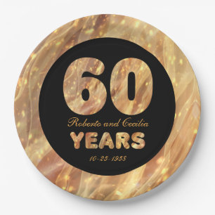 Assiettes En Carton 60e anniversaire de Mariage Gold Party Lumières
