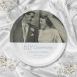 Assiettes En Carton 60e anniversaire du diamant Photo Mariage<br><div class="desc">Personnalisez avec votre photo de mariage préférée et les détails spéciaux de 60 ans de mariage diamant anniversaire dans la typographie chic bleu diamant. Conçu par Thisisnotme©</div>