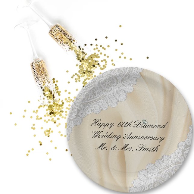 Assiettes En Carton 60e anniversaire du Mariage du diamant Faux Satin+ (Créateur téléchargé)
