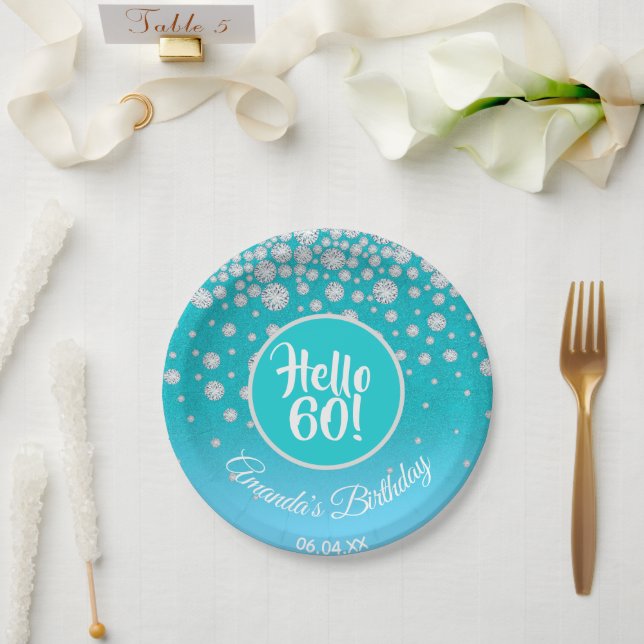 Assiettes En Carton 60e anniversaire fête turquoise bleu parties scint (Mariage)
