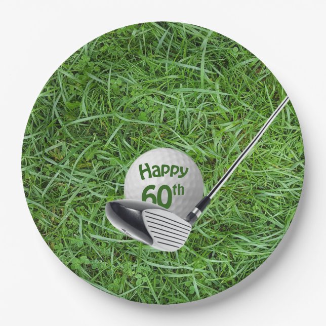 Assiettes En Carton 60e anniversaire Golf Ball and Club Papier Plate (Devant)