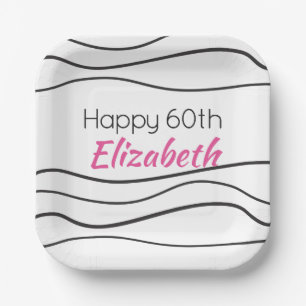 Assiettes En Carton 60e Anniversaire moderne PINK Plaque de papier noi