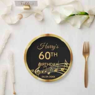 Assiettes En Carton 60e anniversaire noir or musique notes hommes gars