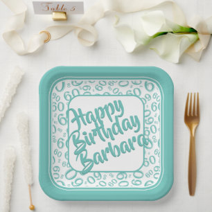 Assiettes En Carton 60e anniversaire Numéro de fête Motif Turquoise bl