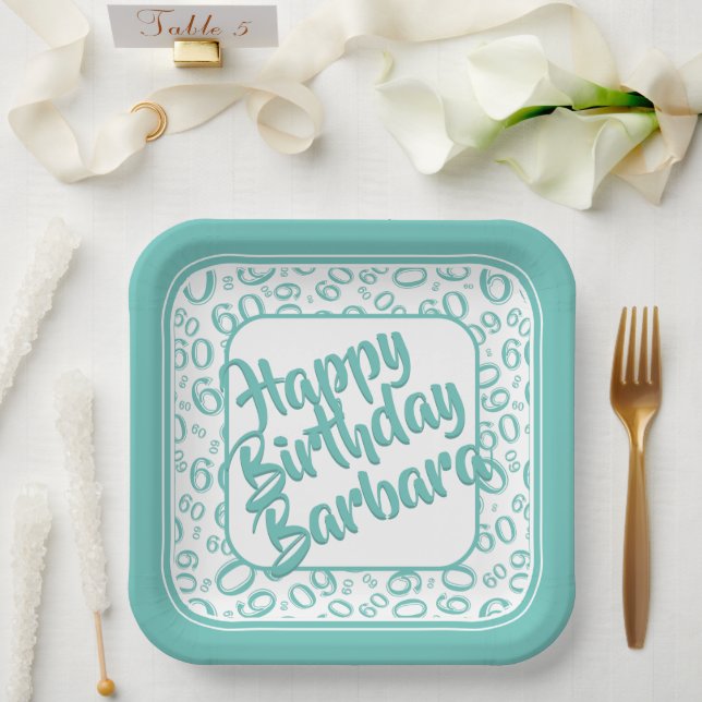 Assiettes En Carton 60e anniversaire Numéro de fête Motif Turquoise bl (Mariage)