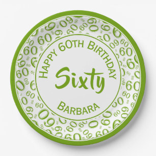 Assiettes En Carton 60e anniversaire Numéro de fête Motif Vert/Blanc