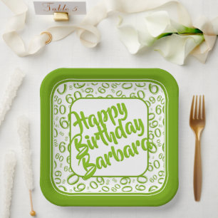 Assiettes En Carton 60e anniversaire Numéro de fête Motif Vert Blanc