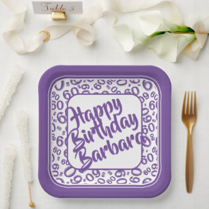 Assiettes En Carton 60e anniversaire Numéro de fête Motif violet blanc