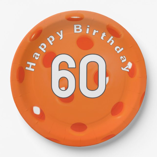Assiettes En Carton 60e anniversaire Orange Pickleball (Devant)