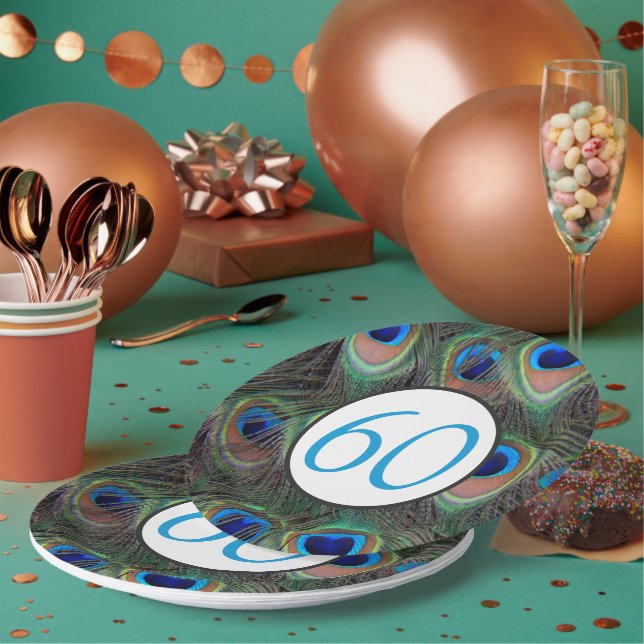 Assiettes En Carton 60e anniversaire Peacock Feather (Multi)