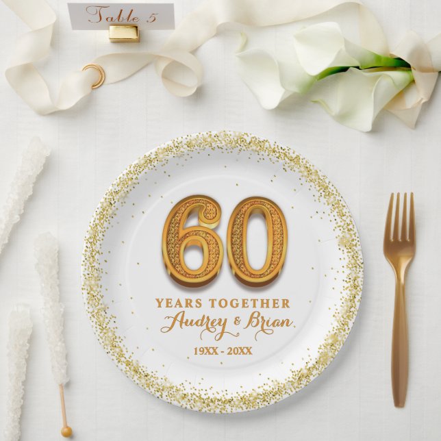 Assiettes En Carton 60e anniversaire Personnalisé (Mariage)